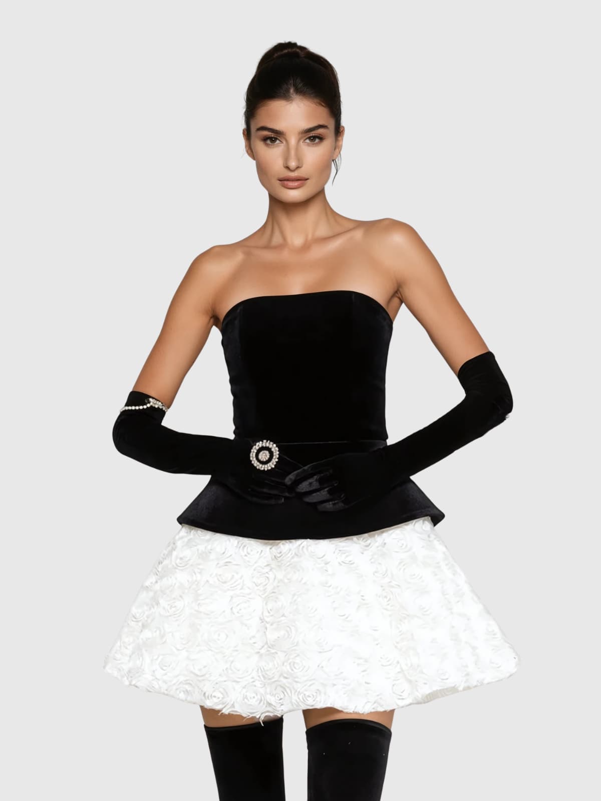 Kaavia Flower Velvet Skirt Set
