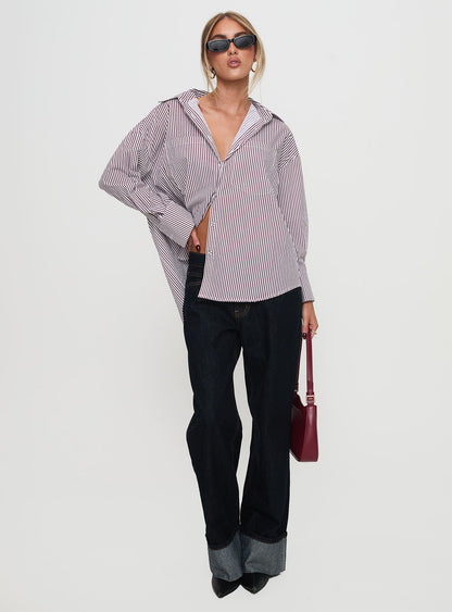 Takes You Far Shirt Burgundy Stripe