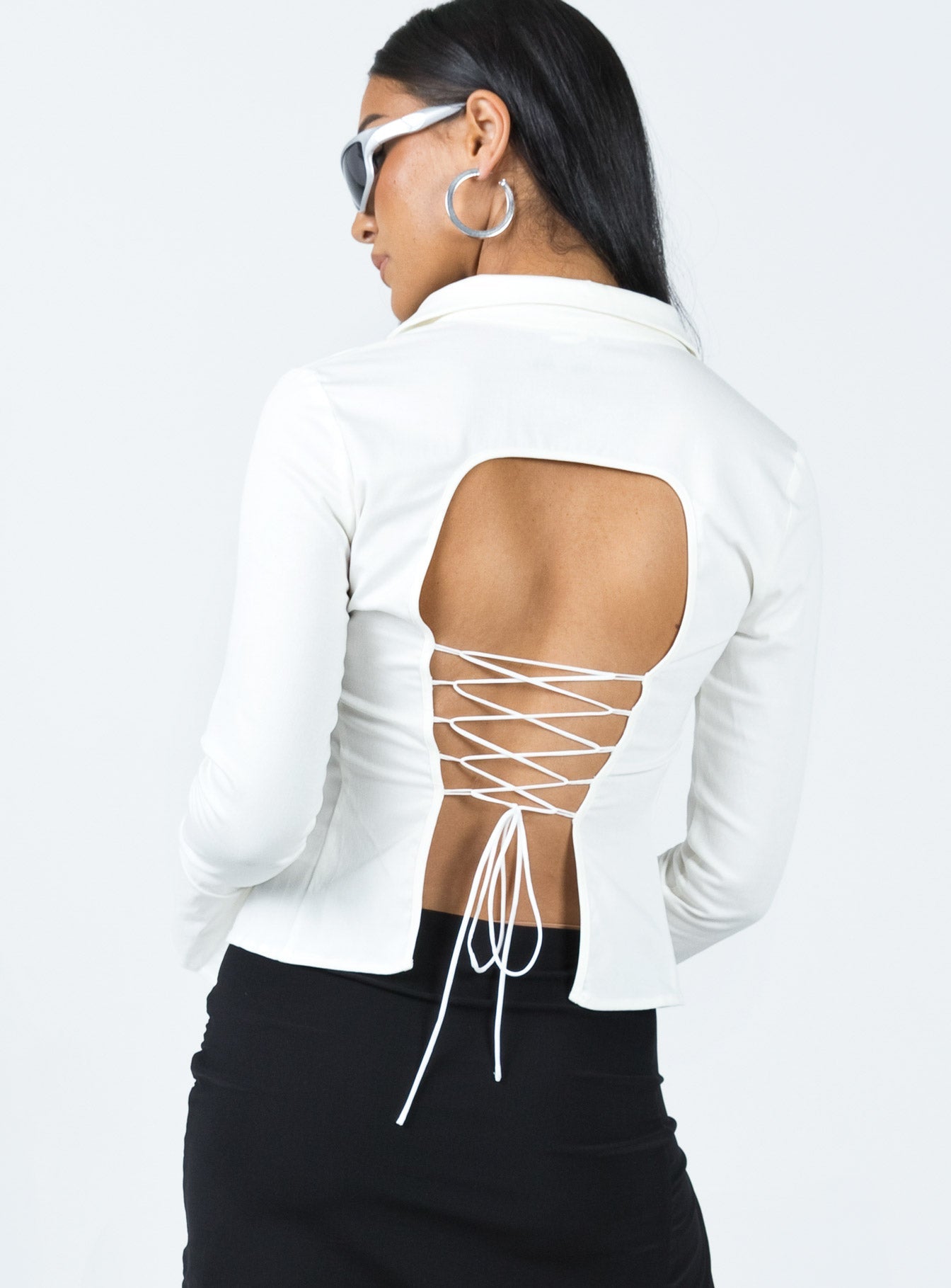 Belshaw Lace Up Back Shirt Ivory