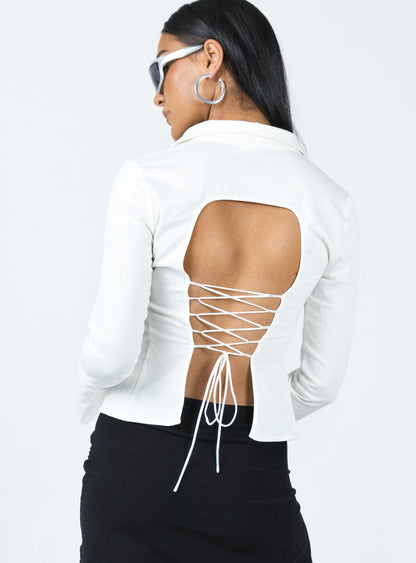 Belshaw Lace Up Back Shirt Ivory