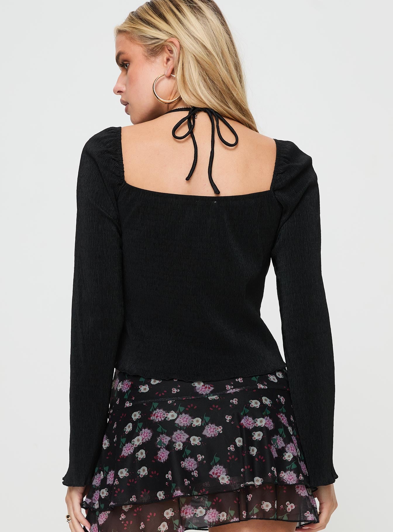 Chantria Long Sleeve Halter Top Black