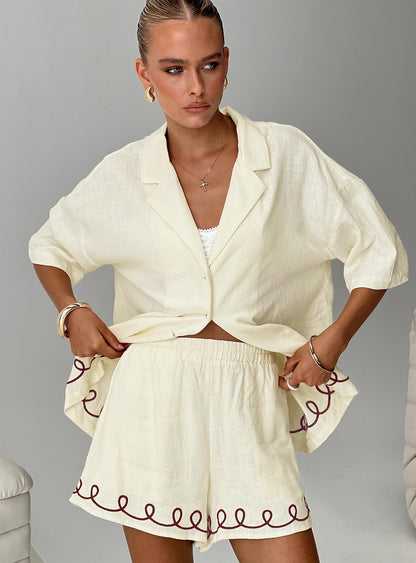 Jamari Linen Blend Shirt Cream / Brown