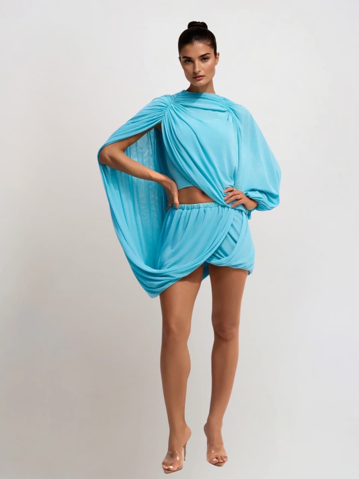 Caelen Shawl Ruched Skirt Set