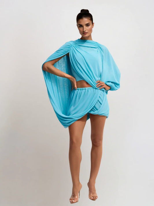 Caelen Shawl Ruched Skirt Set