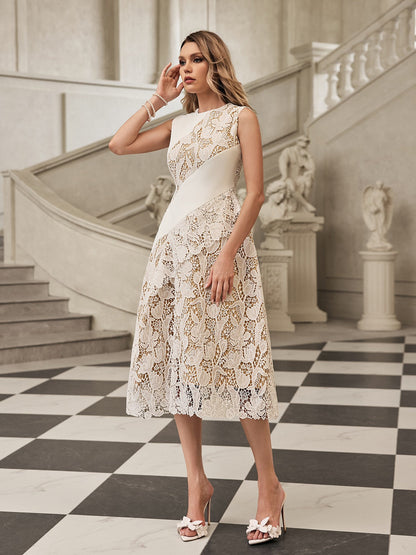 Fyrithia Sleeveless Lace Midi Dress