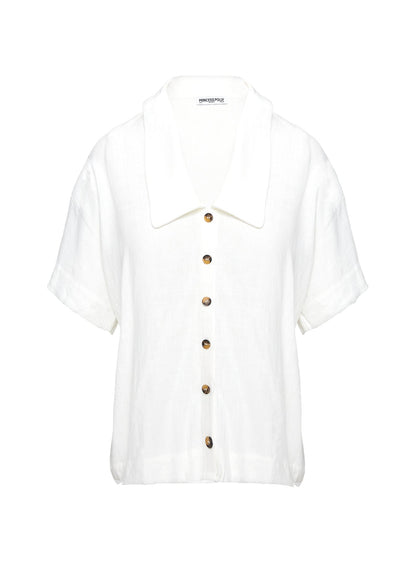 Goody Linen Button Front Top White