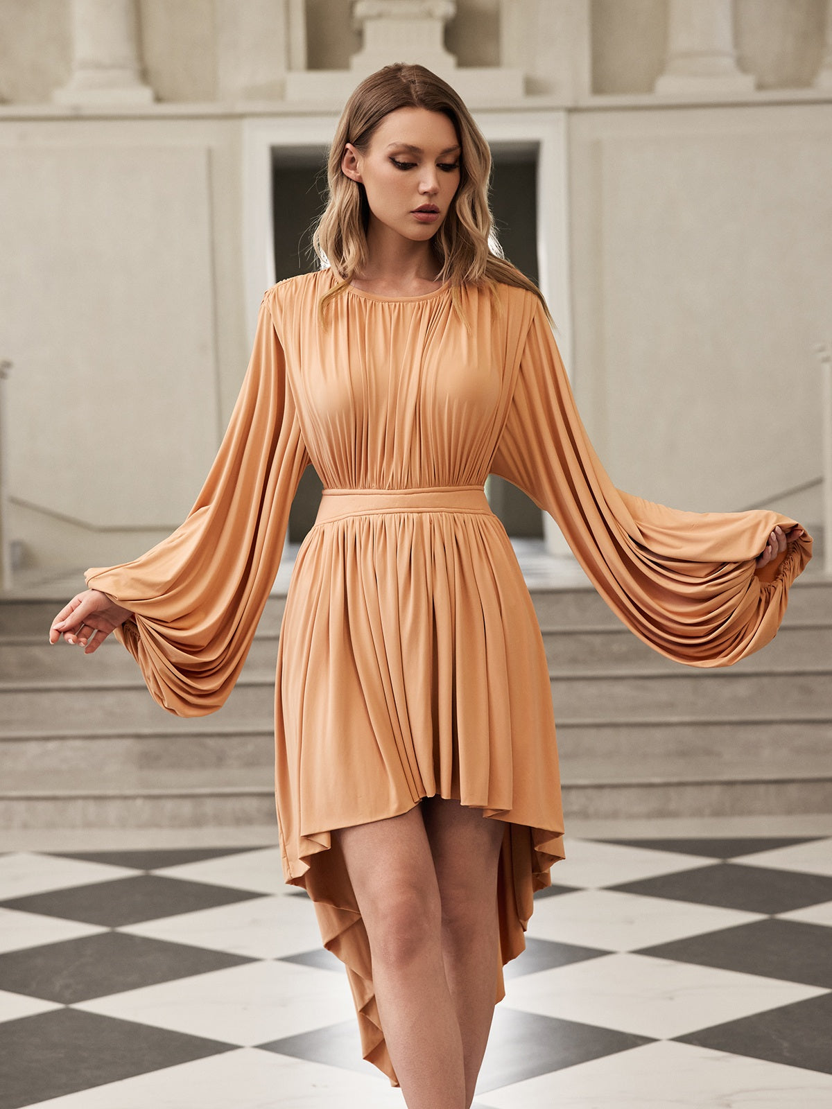 Galdrek Long Sleeve Ruched Midi Dress