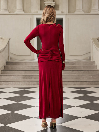 Gazra Long Sleeve Velvet Maxi Dress