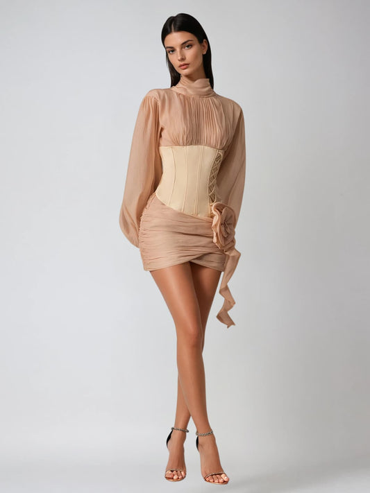 Gyrax Long Sleeve Corset Flower Mini Dress