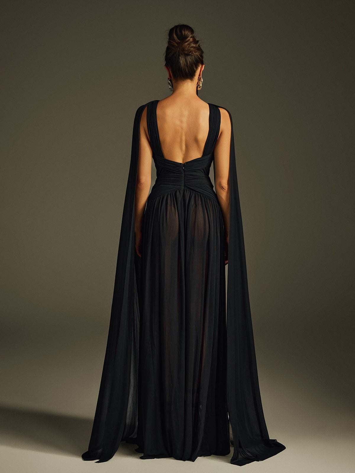 Haldris Cape Sleeve Draped Maxi Dress