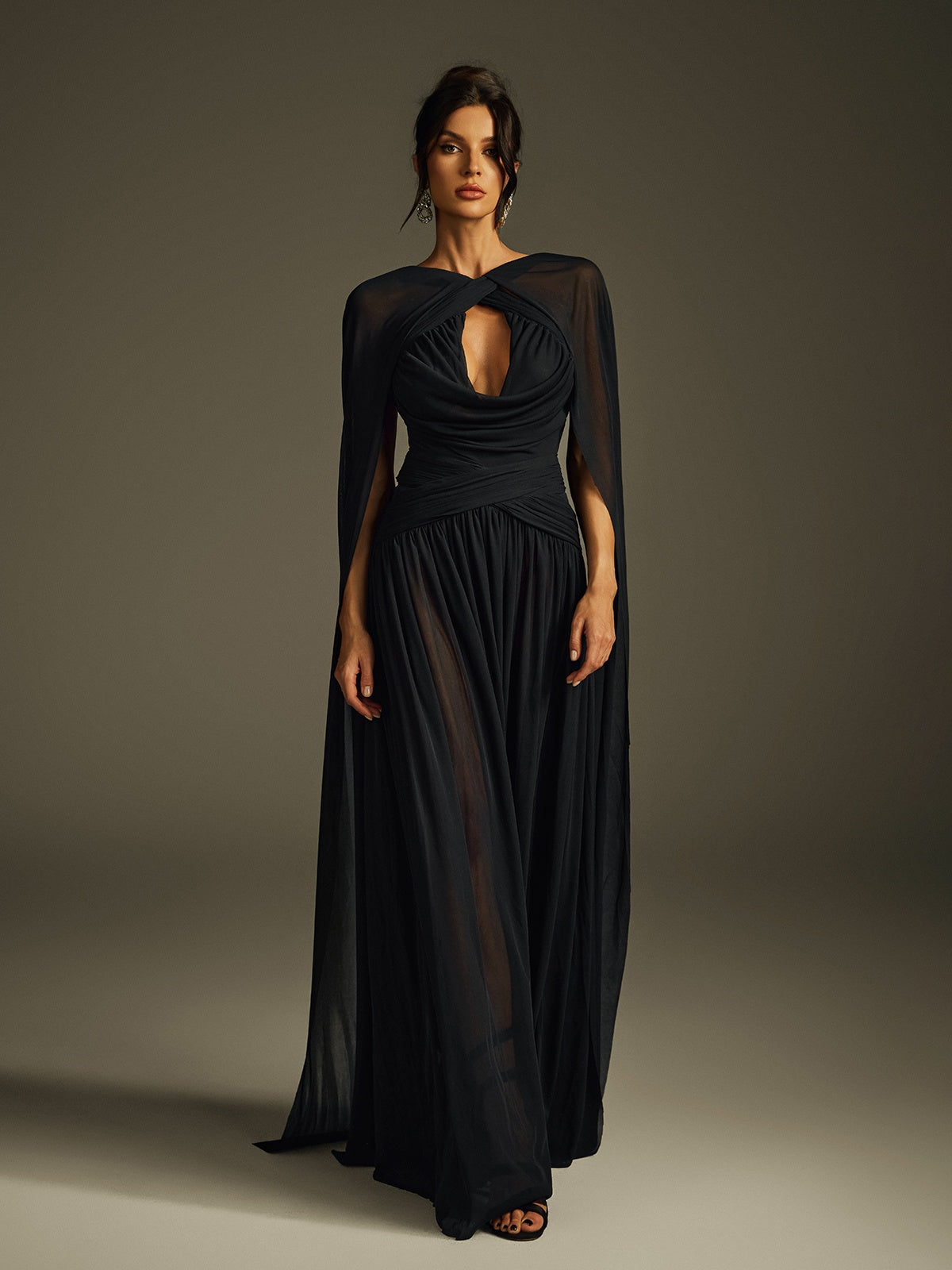 Haldris Cape Sleeve Draped Maxi Dress