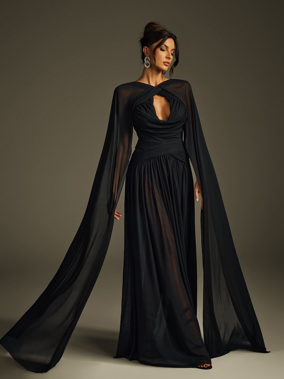 Haldris Cape Sleeve Draped Maxi Dress