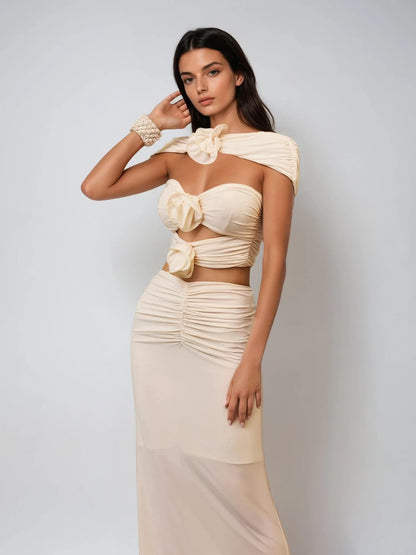 Ilvandis Flower Cutout Ruched Skirt Set
