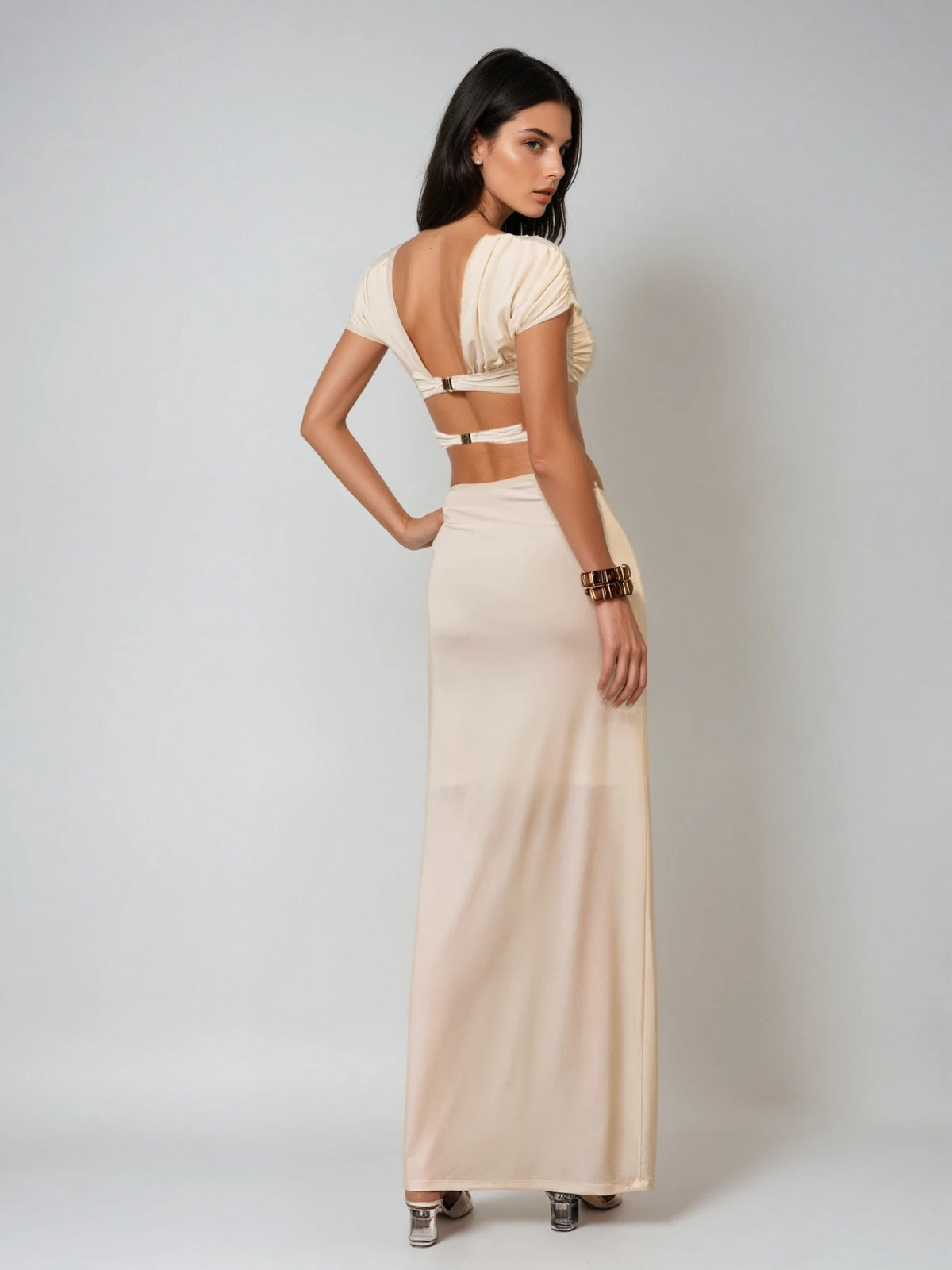 Ilvandis Flower Cutout Ruched Skirt Set