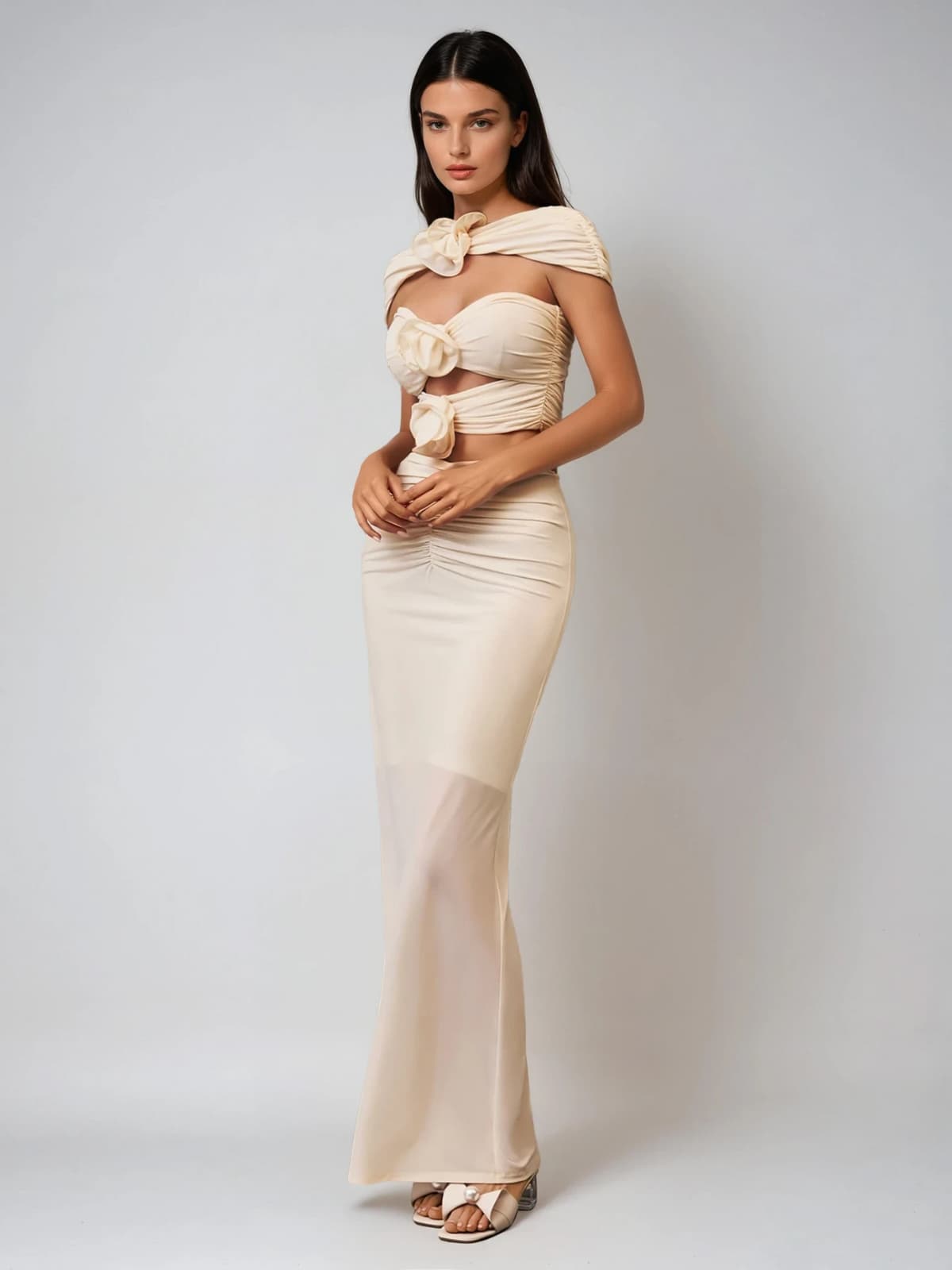Ilvandis Flower Cutout Ruched Skirt Set