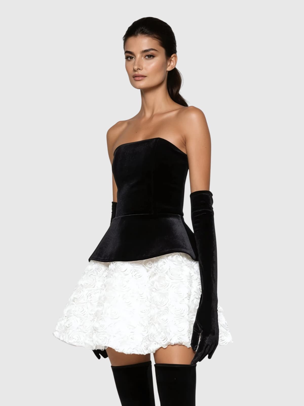 Kaavia Flower Velvet Skirt Set