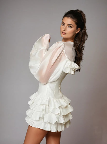 Kahiau Flare Sleeve Ruffle Tiered Mini Dress