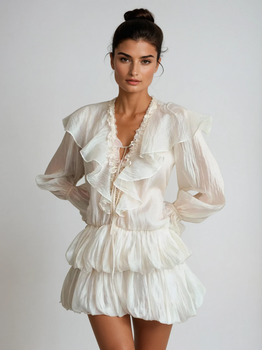 Kairu Flare Sleeve Ruffle Mini Dress