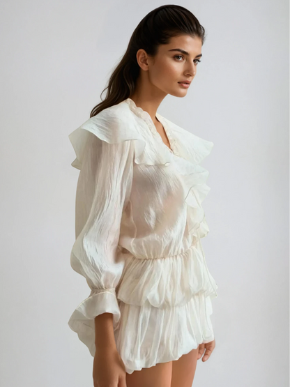 Kairu Flare Sleeve Ruffle Mini Dress