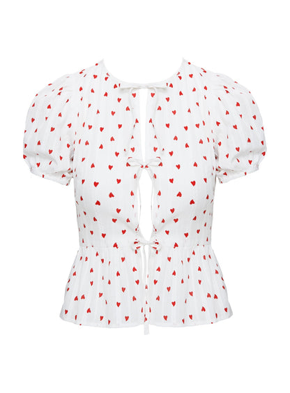 Lucky In Love Bow Tie Top White / Red