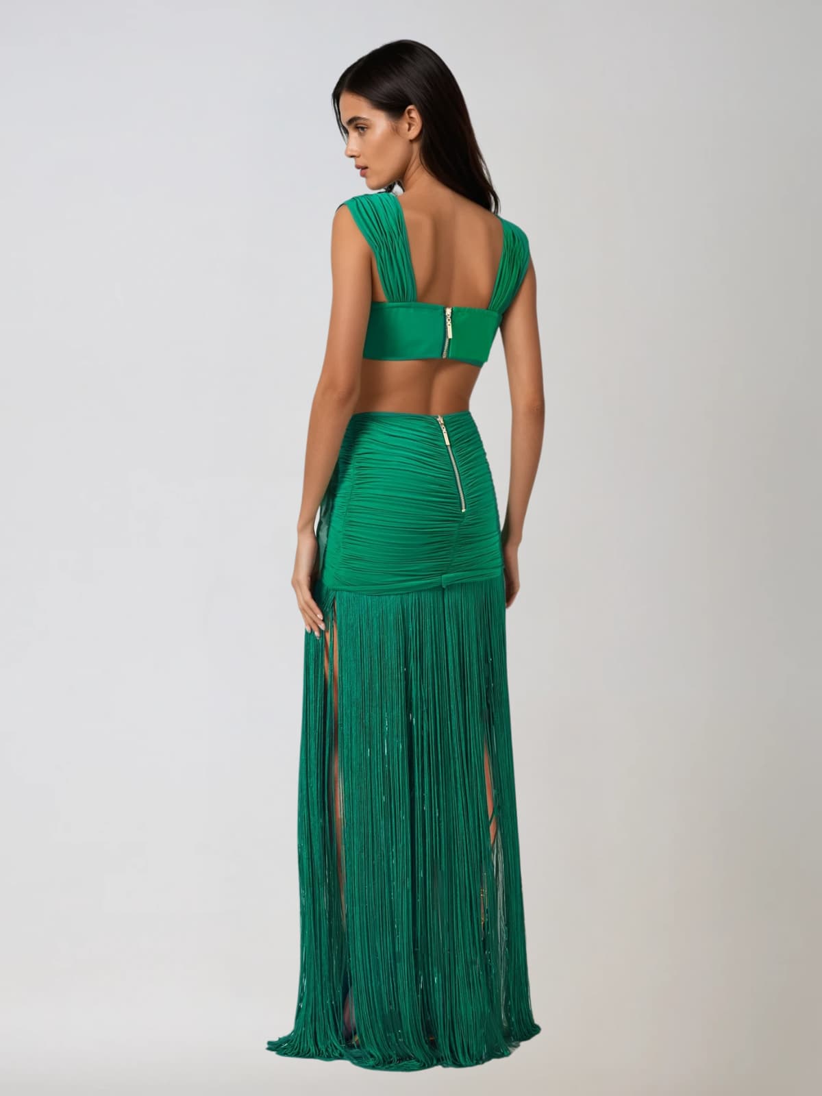 Ourania Ruched Fringe Skirt Set