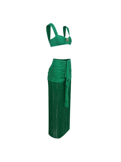 Ourania Ruched Fringe Skirt Set