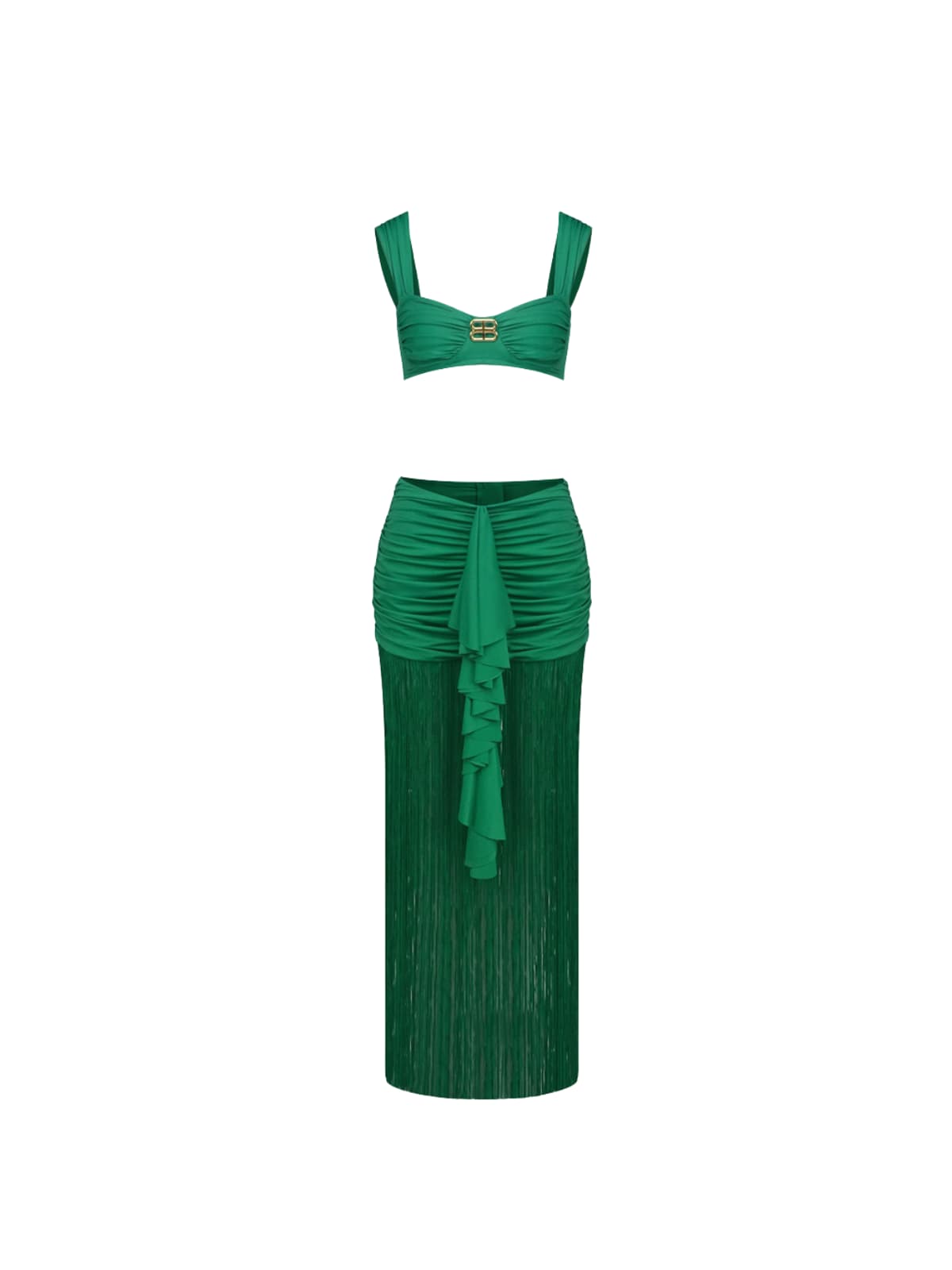 Ourania Ruched Fringe Skirt Set