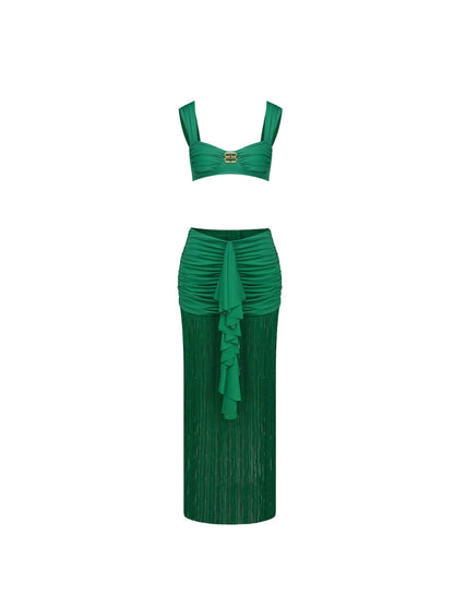 Ourania Ruched Fringe Skirt Set