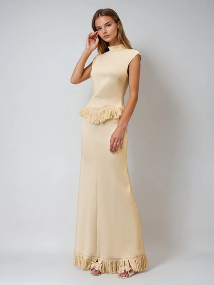 Saldrex Sleeveless Fringe Skirt Set