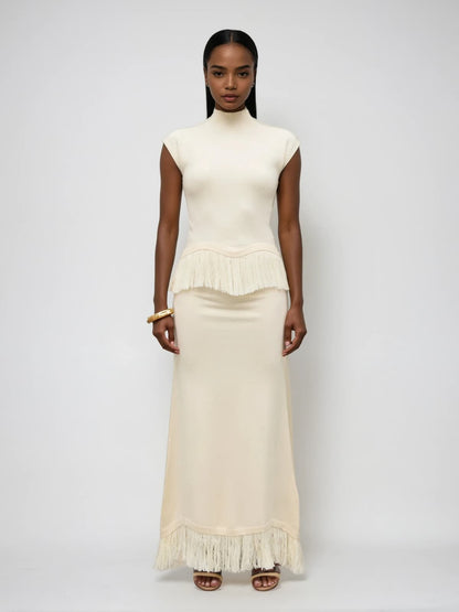 Saldrex Sleeveless Fringe Skirt Set