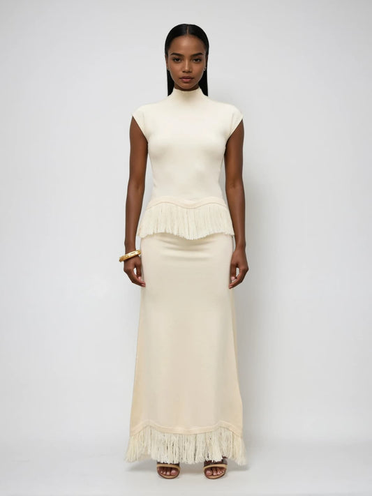 Saldrex Sleeveless Fringe Skirt Set